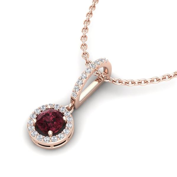 1 ctw Garnet & Micro VS/SI Diamond Certified Necklace 14k Rose Gold - REF-28G2W