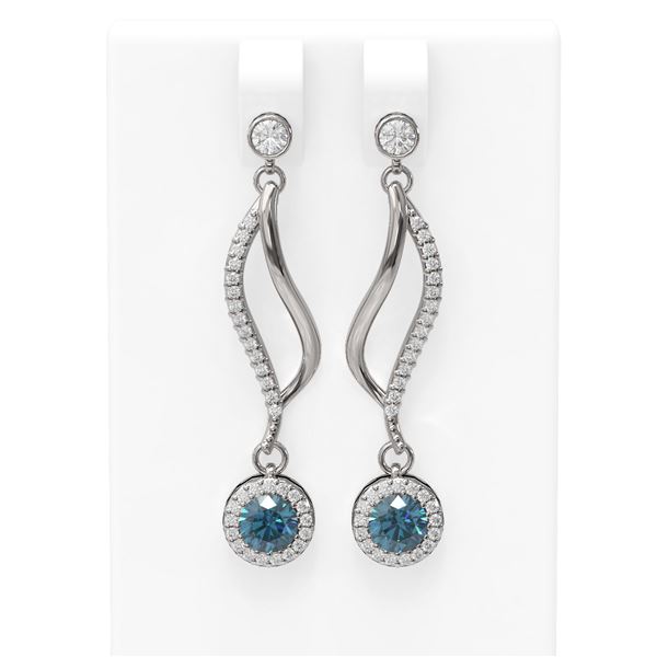 1.86 ctw Intense Blue Diamond Earrings 18K White Gold - REF-201Y5X