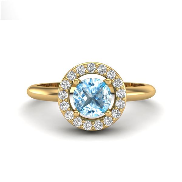 0.75 ctw Sky Blue Topaz & Micro Pave VS/SI Diamond Ring 18k Yellow Gold - REF-33G3W