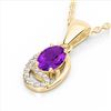 Image 1 : 1.25 ctw Amethyst & Micro VS/SI Diamond Certified Necklace 10k Yellow Gold - REF-18H4R