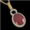 4 ctw Garnet & Micro Pave Halo VS/SI Diamond Necklace 14k Yellow Gold - REF-33H8R
