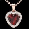 Image 1 : 1 ctw Garnet & Micro Pave VS/SI Diamond Heart Necklace 14k Rose Gold - REF-21M3G