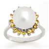 0.75 ctw Yellow Sapphire & Pearl Ring 18k White Gold - REF-40A2N