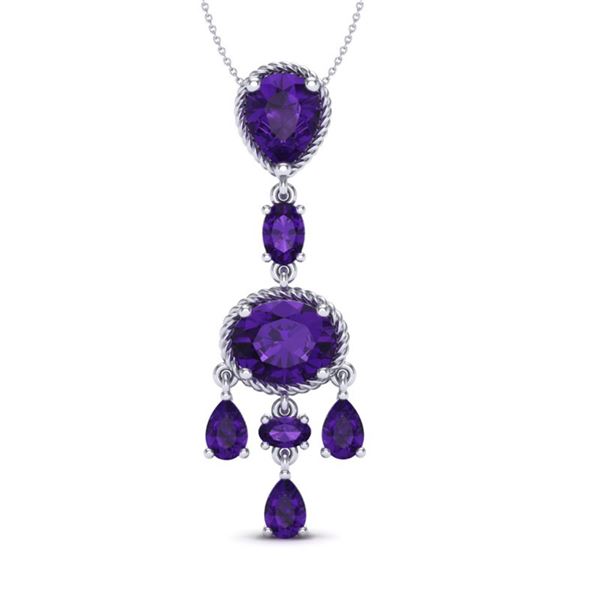 8 ctw Amethyst Necklace Designer Vintage 10k White Gold - REF-25M8G