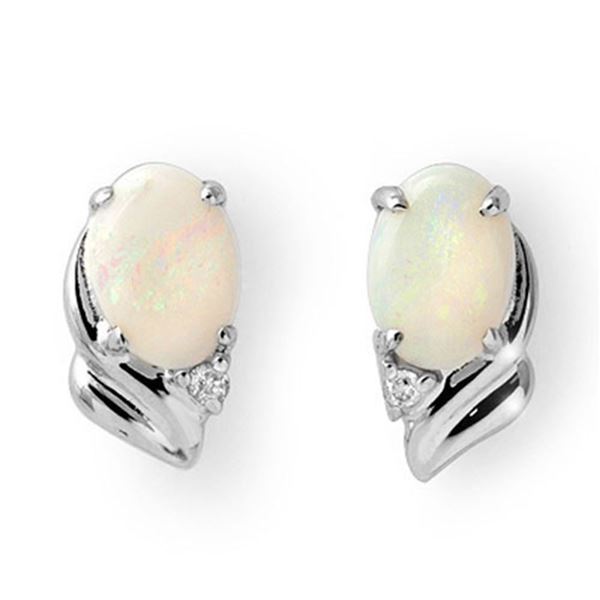 1.03 ctw Opal & Diamond Earrings 18k White Gold - REF-17H5R
