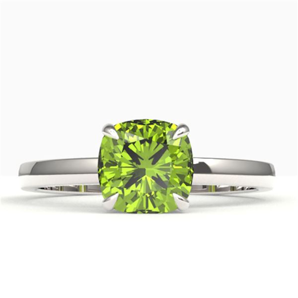 2 ctw Cushion Cut Peridot Solitaire Engagment Ring 18k White Gold - REF-25M9G