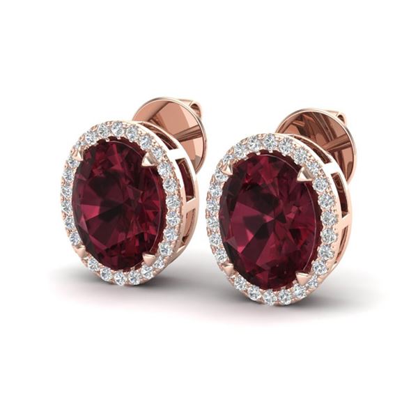 5.50 ctw Garnet & Micro VS/SI Diamond Halo Earrings 14k Rose Gold - REF-45M3G
