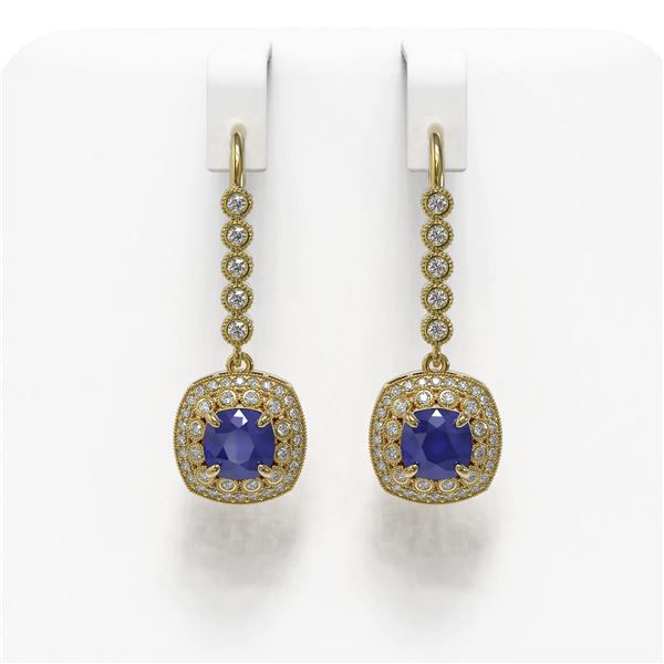 5.1 ctw Certified Sapphire & Diamond Victorian Earrings 14K Yellow Gold - REF-172F8M