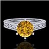 Image 2 : 1 ctw Intense Fancy Yellow Diamond Art Deco Ring 18k White Gold - REF-236K4Y