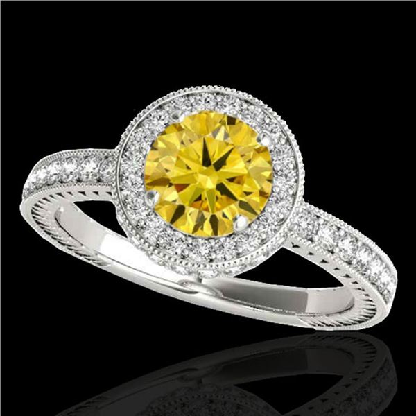 1.51 ctw Certified SI/I Fancy Intense Yellow Diamond Ring 10k White Gold - REF-197N8F