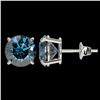 Image 2 : 3.15 ctw Certified Intense Blue Diamond Stud Earrings 10k White Gold - REF-355A9N