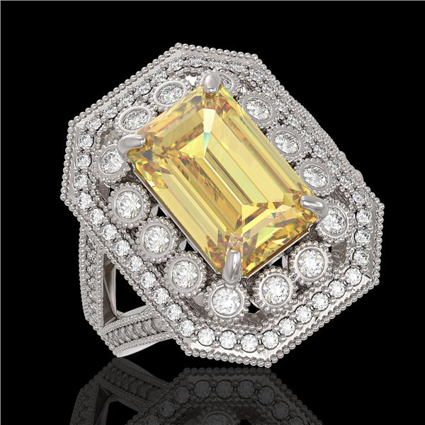 5.85 ctw Canary Citrine & Diamond Victorian Ring 14K White Gold - REF-145K6Y