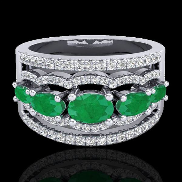 2.25 ctw Emerald & Micro Pave VS/SI Diamond Designer Ring 10k White Gold - REF-81Y8X