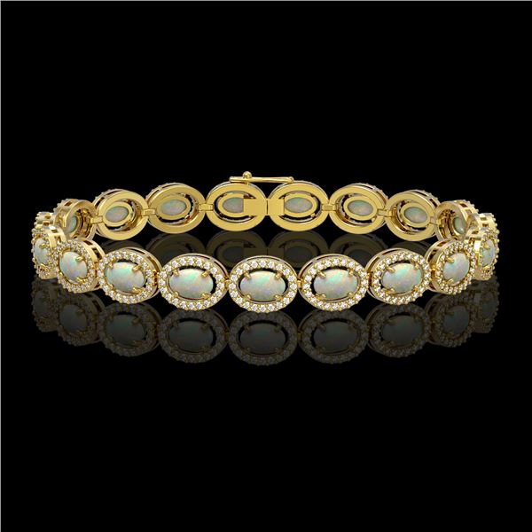 9.5 ctw Opal & Diamond Micro Pave Halo Bracelet 10k Yellow Gold - REF-251A8N