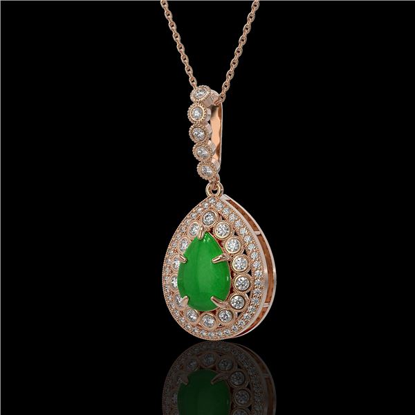 4.07 ctw Jade & Diamond Victorian Necklace 14K Rose Gold - REF-118F2M