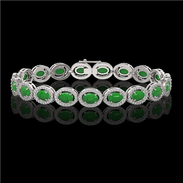 15.20 ctw Jade & Diamond Micro Pave Halo Bracelet 10k White Gold - REF-278X2A