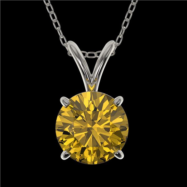 1 ctw Certified Intense Yellow Diamond Necklace 10k White Gold - REF-165G8W