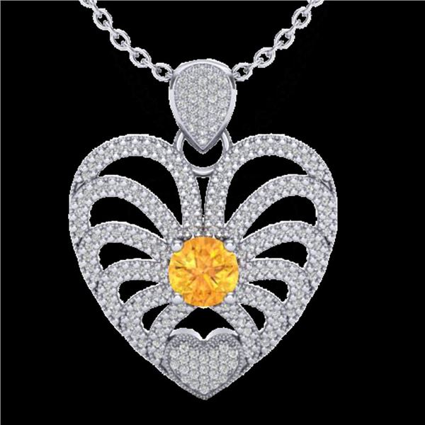 3 ctw Citrine With Micro Pave Diamond Heart Necklace 14k White Gold - REF-127R3K