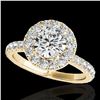 Image 1 : 2 ctw Certified Diamond Solitaire Halo Ring 10k Yellow Gold - REF-231M8G