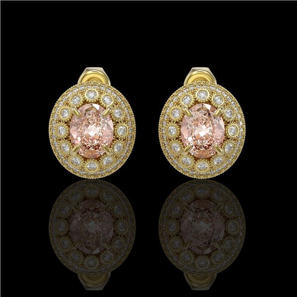 7.44 ctw Morganite & Diamond Victorian Earrings 14K Yellow Gold - REF-288Y5X