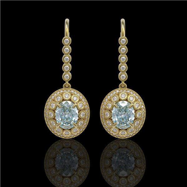 7.65 ctw Aquamarine & Diamond Victorian Earrings 14K Yellow Gold - REF-250R5K
