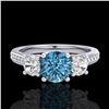 Image 2 : 1.67 ctw Intense Blue Diamond Art Deco 3 Stone Ring 18k White Gold - REF-200N2F