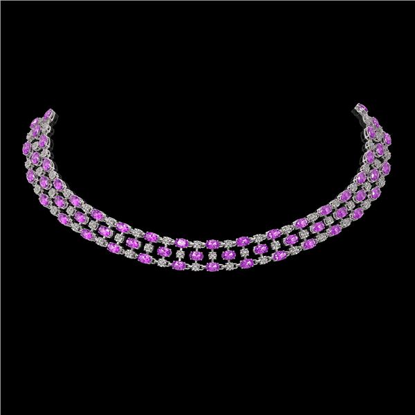 30.83 ctw Amethyst & Diamond Necklace 10K White Gold - REF-427R3K