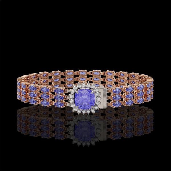 27.75 ctw Tanzanite & Diamond Bracelet 14K Rose Gold - REF-377X5A