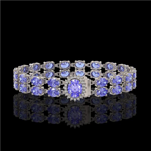 28.22 ctw Tanzanite & Diamond Bracelet 14K White Gold - REF-400N2F