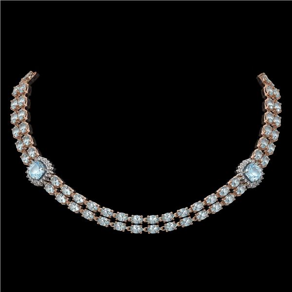 38.95 ctw Sky Topaz & Diamond Necklace 14K Rose Gold - REF-527G3W