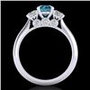 Image 3 : 1.5 ctw Intense Blue Diamond Art Deco 3 Stone Ring 18k White Gold - REF-174N5F