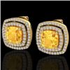 Image 1 : 3.55 ctw Citrine & Micro Pave VS/SI Diamond Earrings 18k Yellow Gold - REF-104M2G