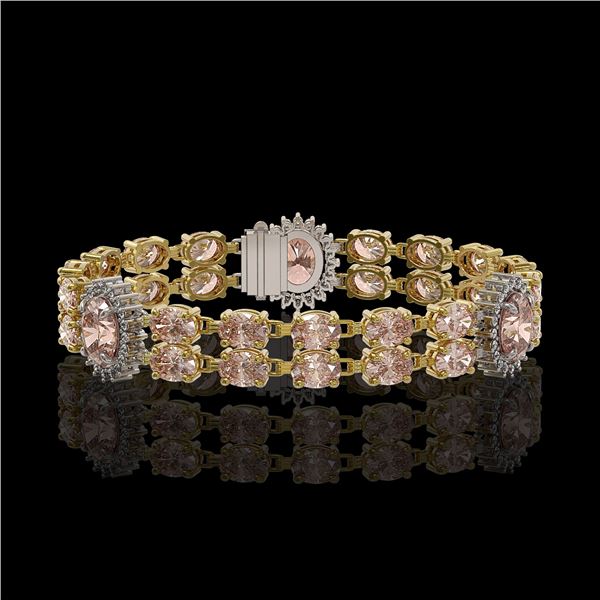 17.3 ctw Morganite & Diamond Bracelet 14K Yellow Gold - REF-302W2H