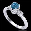 Image 1 : 1 ctw Intense Blue Diamond Engagment Art Deco Ring 18k White Gold - REF-107X3A