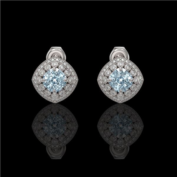 4.39 ctw Aquamarine & Diamond Victorian Earrings 14K White Gold - REF-131Y8X