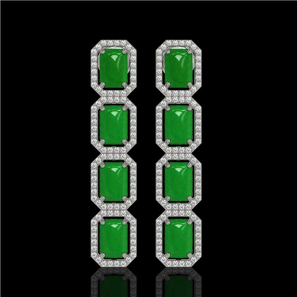 11.93 ctw Jade & Diamond Micro Pave Halo Earrings 10k White Gold - REF-146Y4X