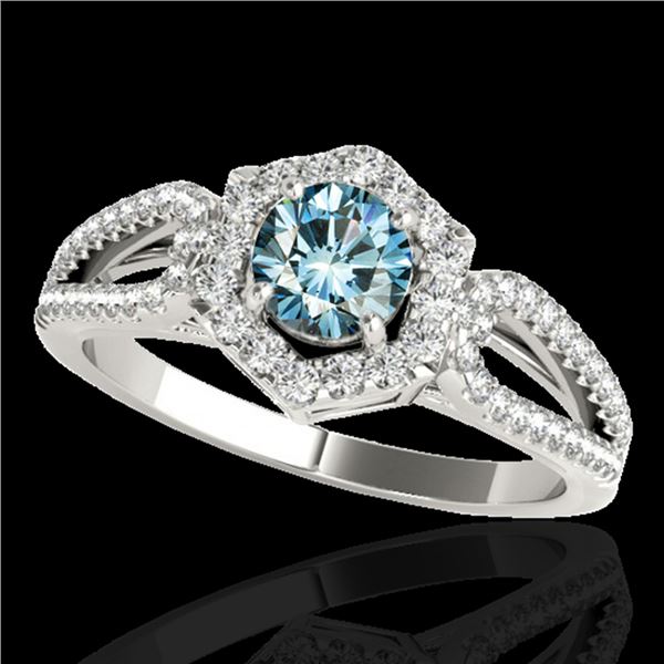 1.43 ctw SI Certified Fancy Blue Diamond Halo Ring 10k White Gold - REF-132R3K