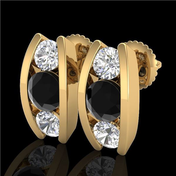 2.18 ctw Fancy Black Diamond Art Deco Stud Earrings 18k Yellow Gold - REF-170Y9X