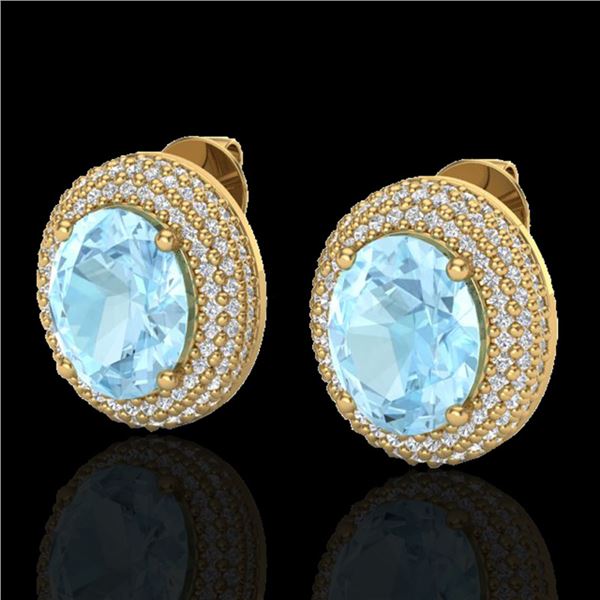 8 ctw Aquamarine & Micro Pave VS/SI Diamond Earrings 18k Yellow Gold - REF-204R9K