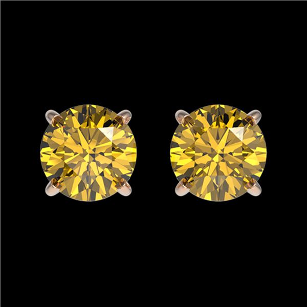 1.08 ctw Certified Intense Yellow Diamond Stud Earrings 10k Rose Gold - REF-95H3R