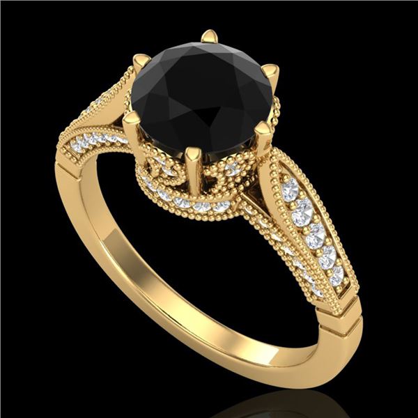 2.2 ctw Fancy Black Diamond Engagment Art Deco Ring 18k Yellow Gold - REF-141K8Y