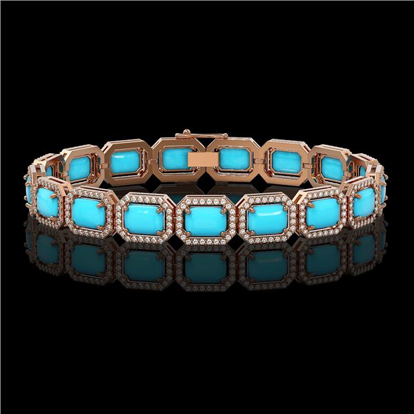23.66 ctw Turquoise & Diamond Micro Pave Halo Bracelet 10k Rose Gold - REF-345A5N