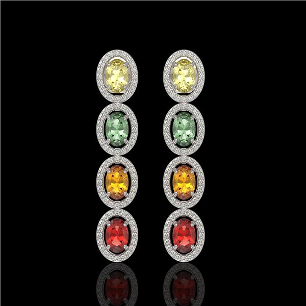 6.09 ctw Multi Color Sapphire & Diamond Micro Pave Earrings 10k White Gold - REF-143G6W
