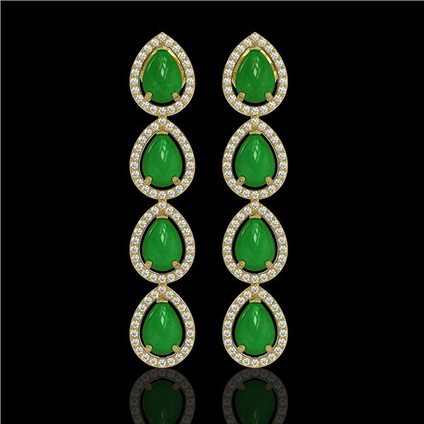 6.20 ctw Jade & Diamond Micro Pave Halo Earrings 10k Yellow Gold - REF-158W2H