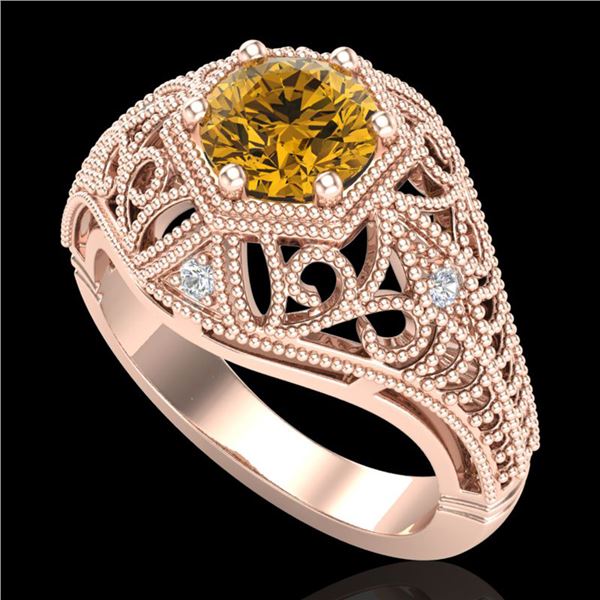 1.07 ctw Intense Fancy Yellow Diamond Art Deco Ring 18k Rose Gold - REF-254A5N