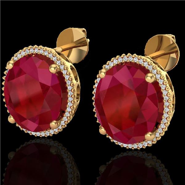25 ctw Ruby & Micro Pave VS/SI Diamond Earrings 18k Yellow Gold - REF-254A5N