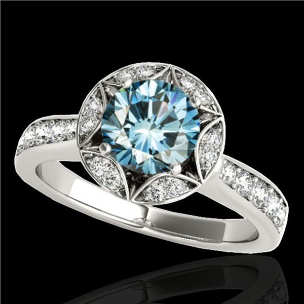 1.5 ctw SI Certified Fancy Blue Diamond Solitaire Halo Ring 10k White Gold - REF-135R2K