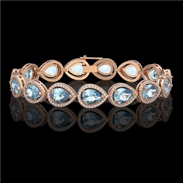 19.85 ctw Aquamarine & Diamond Micro Pave Halo Bracelet 10k Rose Gold - REF-423M3G