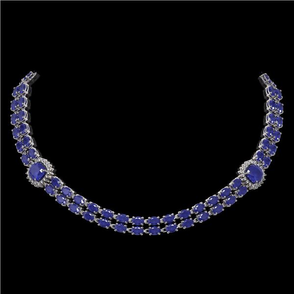 43.97 ctw Sapphire & Diamond Necklace 14K White Gold - REF-527N3F