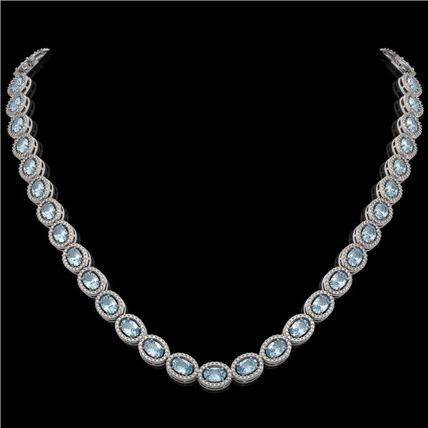 24.65 ctw Aquamarine & Diamond Micro Pave Halo Necklace 10k White Gold - REF-600K2Y